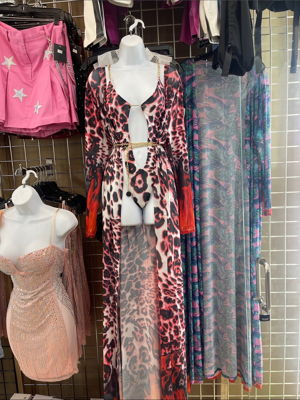 Red & Pink Leopard Print Women’s Swim Cover-Up and One-Piece Set